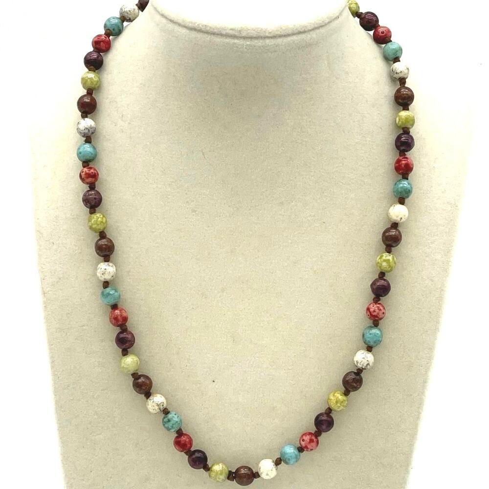 Hand Knotted Plastic Beaded Necklace 14"